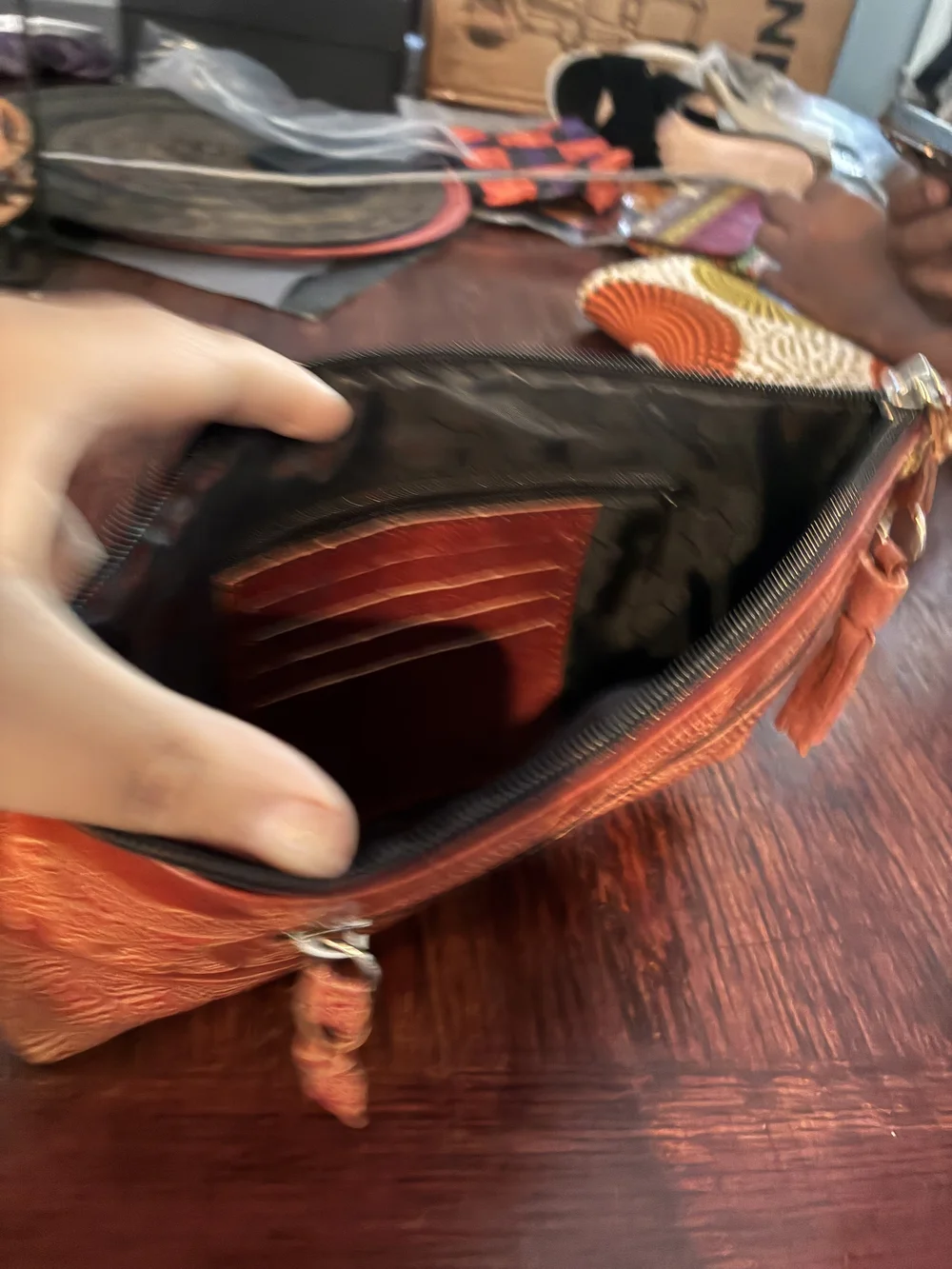 Handcrafted Red Elephant Embossed Wristlet Clutch